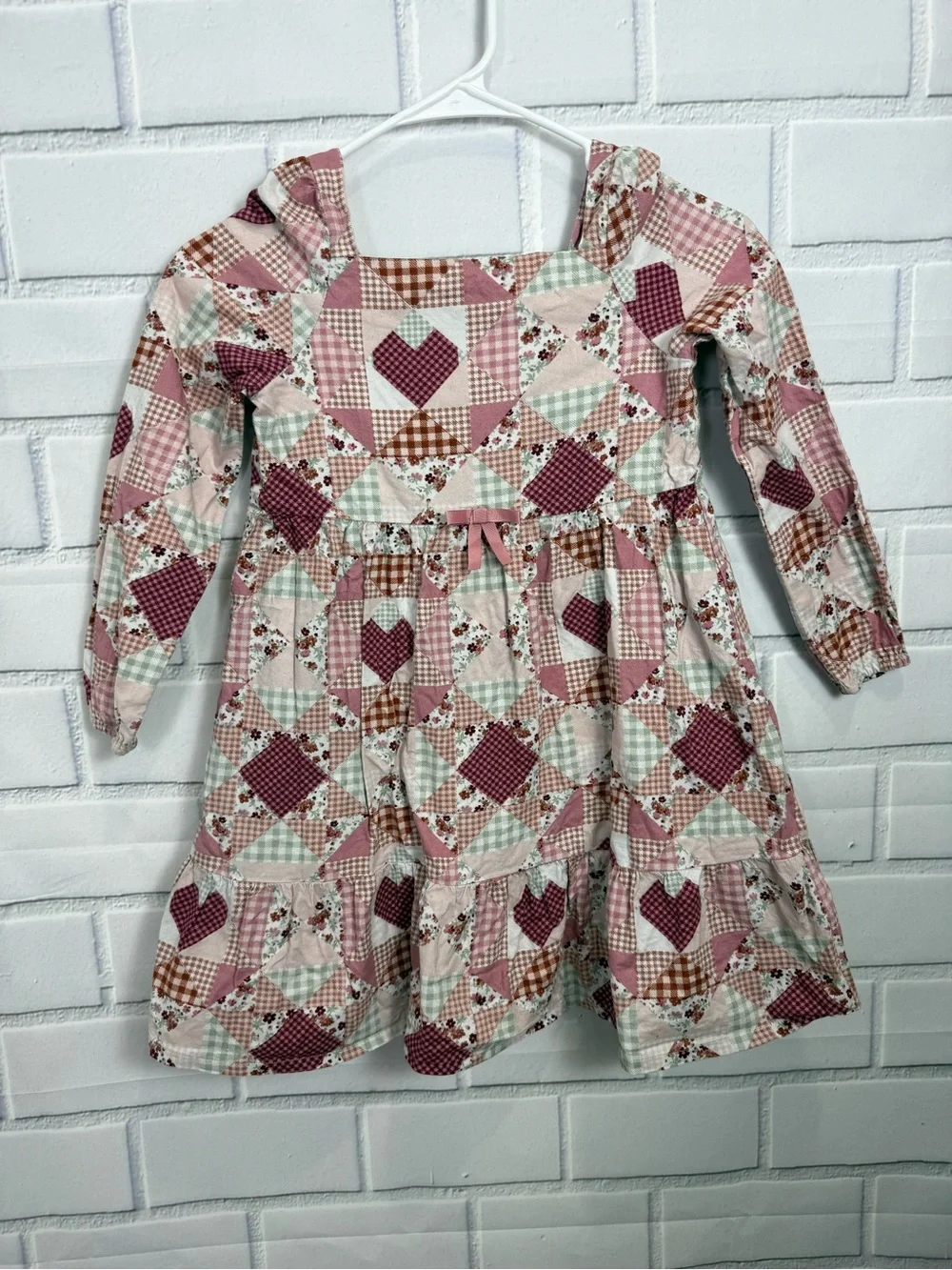 Gymboree Girls sweet Patchwork Heart Print Cottagecore boho Long Sleeve Dress/7